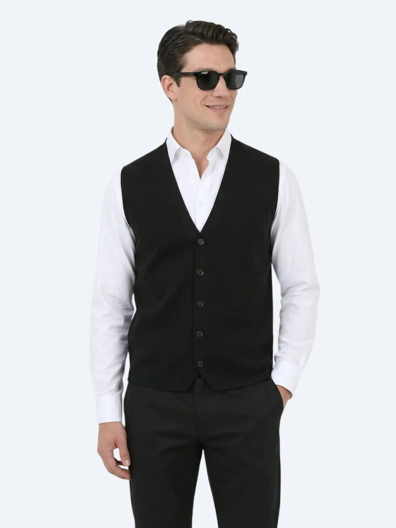 Kip Black Regular Fit Casual Knitting Knit Vest