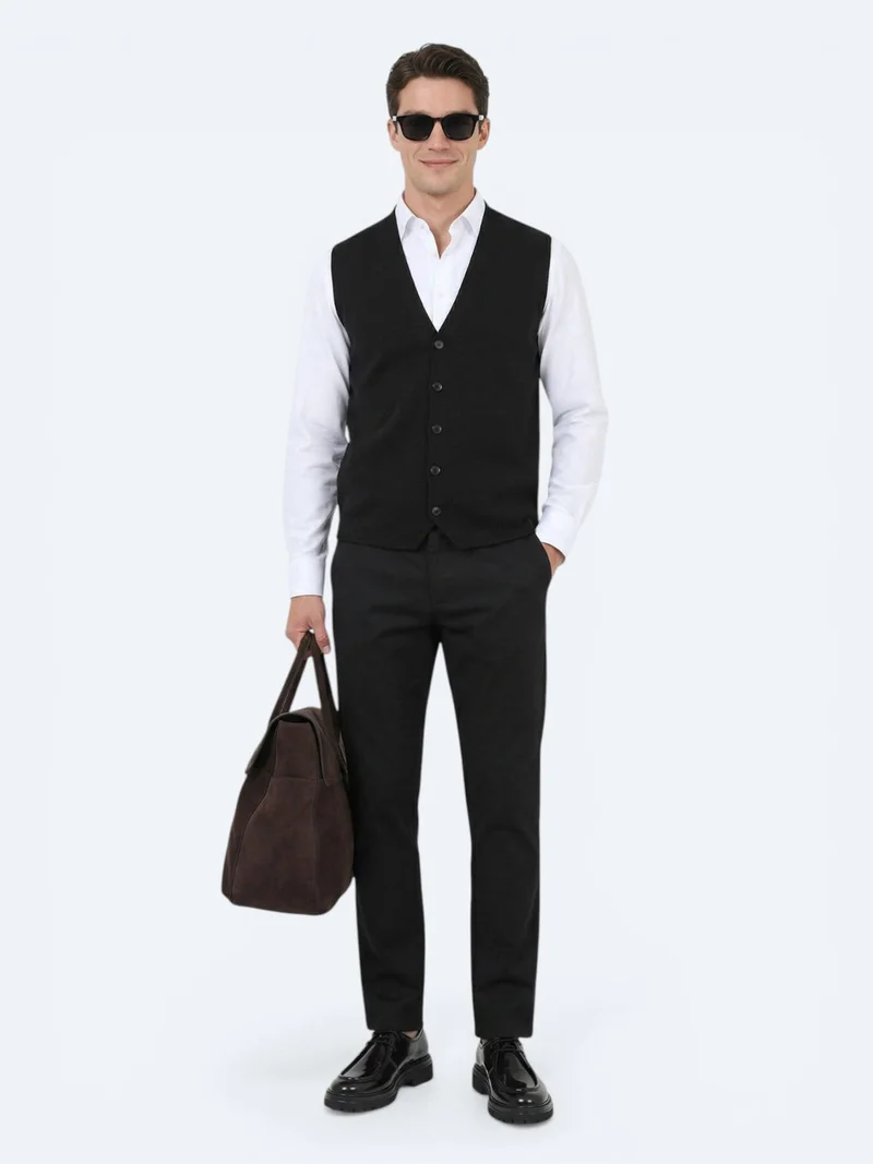 Kip Black Regular Fit Casual Knitting Knit Vest