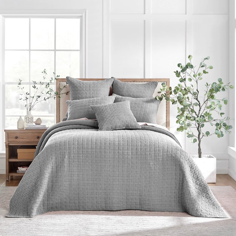 Levtex Home Levtex Home  Mills Waffle  Queen Quilted Bedspread Set  Grey Cotton Waffle  Bedspread Size 106 x 106in Sham Size 26 x 20in 