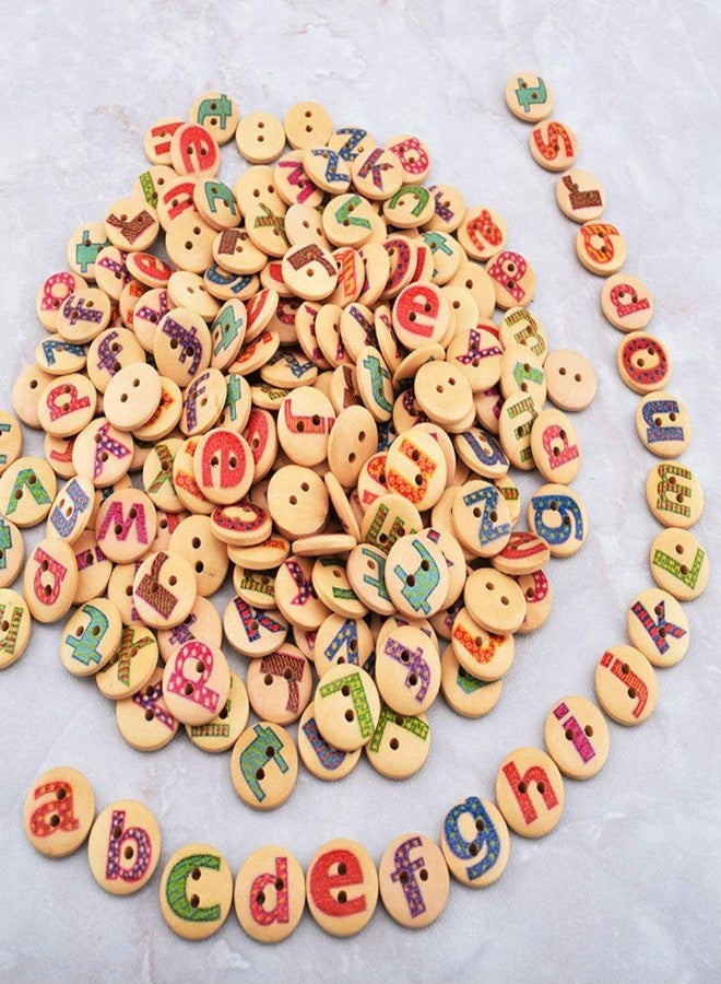 AKOAK 100 Pack 15MM 2-Hole Mixed Round Shaped Alphabet Painted Wooden Buttons Wood Sewing Buttons DIY Scrapbooking Clothe Buttons(Bottom Colour:Log Color) - Image 2