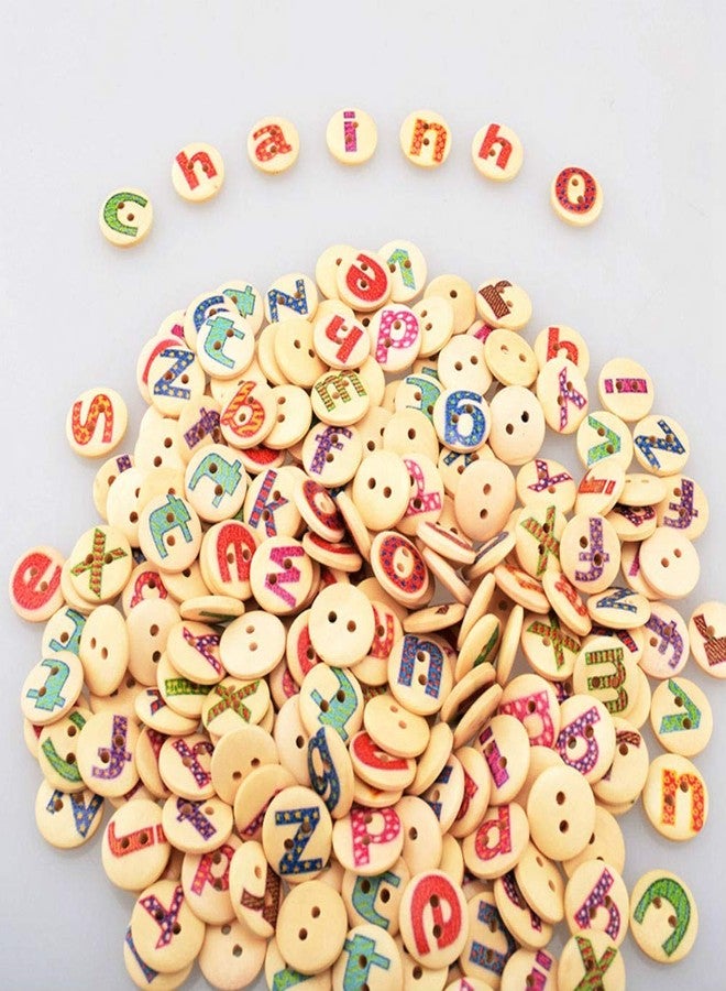AKOAK 100 Pack 15MM 2-Hole Mixed Round Shaped Alphabet Painted Wooden Buttons Wood Sewing Buttons DIY Scrapbooking Clothe Buttons(Bottom Colour:Log Color) - Image 3