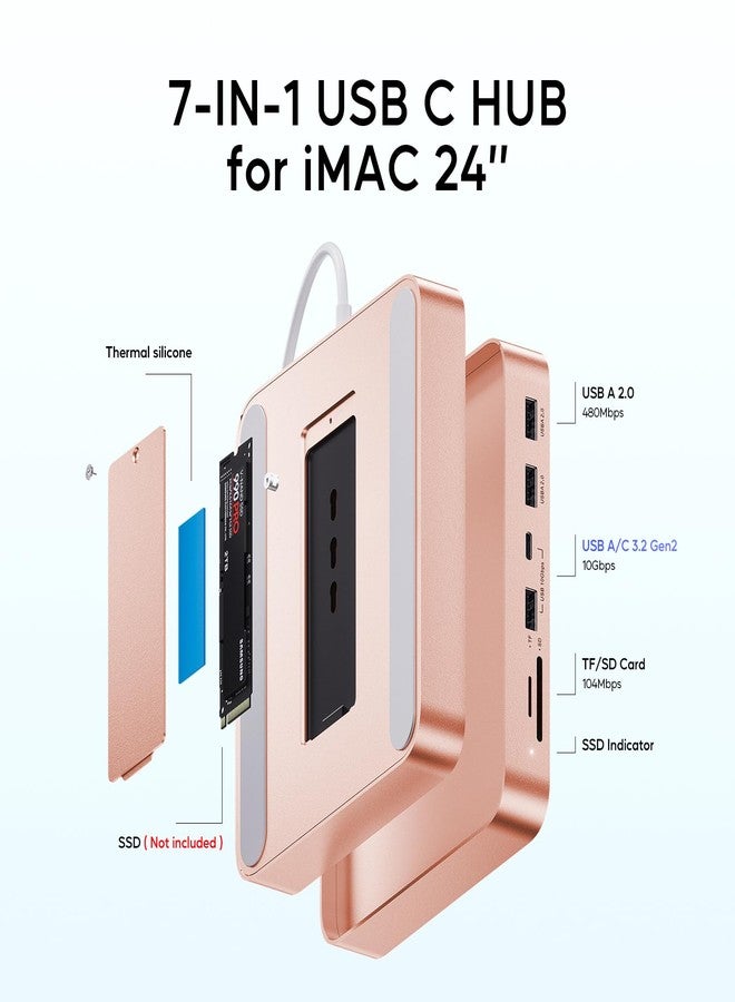 PULWTOP USB C HUB for iMac 24 inch 2021, 7 in 1 USB Hub Adapter iMac Accessories with USB C 10Gbps 3*USB A SD/TF Card Reader, Docking Station Support Expand M.2 NVMe SSD (Not Included) - Image 3