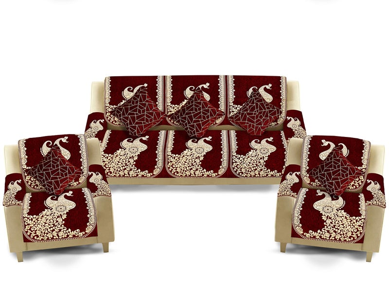 Dazzling DECOR Velvet Sofa Cover with Arm and Cushion Covers Set of 5 Seater-Sofa Covers 3 Seater and 2 Seater Full Set for Couch Seat - Heavy Fabric Slip, 2923_Maroon - Image 2