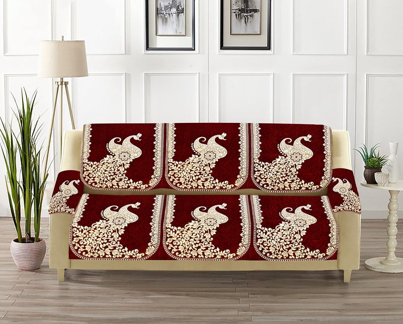 Dazzling DECOR Velvet Sofa Cover with Arm and Cushion Covers Set of 5 Seater-Sofa Covers 3 Seater and 2 Seater Full Set for Couch Seat - Heavy Fabric Slip, 2923_Maroon - Image 3