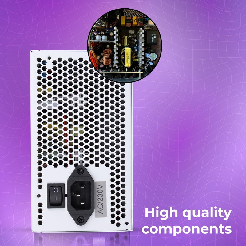 ZEBRONICS مزود الطاقة المتميز VS600Z بقوة 600 واط مع مروحة RGB صامتة 120 مم، كابلات مسطحة طويلة، PCIe x 1، SATA x 4، 12V 36A (حد أقصى)، حماية من زيادة الجهد/زيادة التيار/الدوائر القصيرة (أبيض) - Image 3