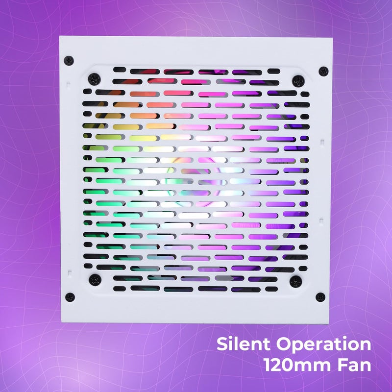 ZEBRONICS مزود الطاقة المتميز VS600Z بقوة 600 واط مع مروحة RGB صامتة 120 مم، كابلات مسطحة طويلة، PCIe x 1، SATA x 4، 12V 36A (حد أقصى)، حماية من زيادة الجهد/زيادة التيار/الدوائر القصيرة (أبيض) - Image 2