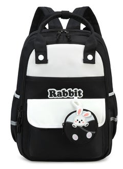 222 Lightweight  Rabbit Design Laptop School Travel Multi-pocket Multi-Compartment Large Capacity Women's Water-resistant Collage Daily Use Backpack Bag - Black