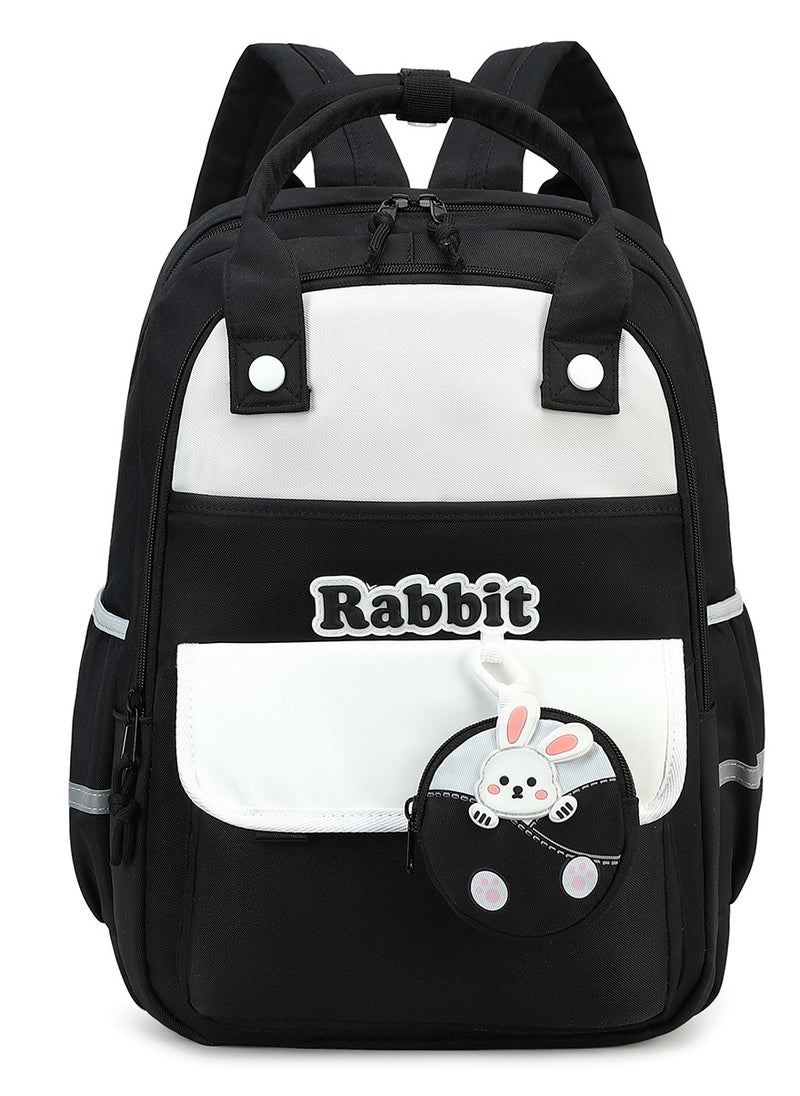 Generic - 222 Lightweight  Rabbit Design Laptop School Travel Multi-pocket Multi-Compartment Large Capacity Women's Water-resistant Collage Daily Use Backpack Bag - Black - Image 1
