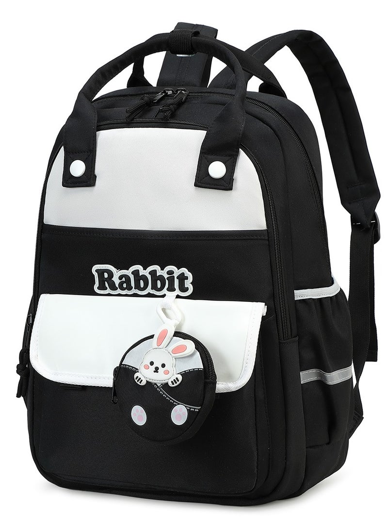 Generic - 222 Lightweight  Rabbit Design Laptop School Travel Multi-pocket Multi-Compartment Large Capacity Women's Water-resistant Collage Daily Use Backpack Bag - Black - Image 1