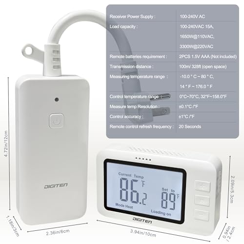 DIGITEN Wireless Thermostat Outlet Temperature Controlled Outlet with Power Cord for Heating and Cooling, Remote Control Plug in Thermostat 1800w for Space Heater, Fan, AC - Image 2