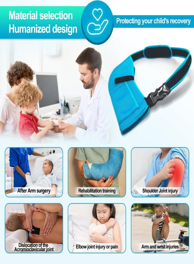 KONSEDIK Arm Sling for Kids - Adjustable Breathable Shoulder Immobilizer with Pockets,Supports Rotator Cuff Injury,Wrist,Elbow,Clavicle Fracture Recovery,Post-Surgery Sling for Left or Right Arm(Blue,X-Small) - Image 3