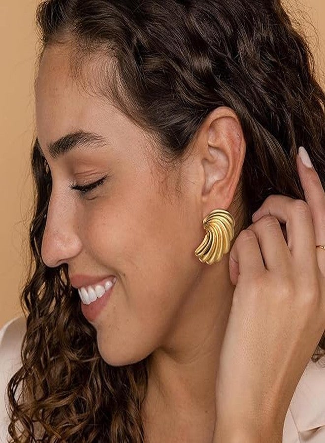 VIEN® Gold Sea Shell Earrings Wavy Chunky Studs Vintage Statement Earrings Summer Fashion Jewelry - Image 5