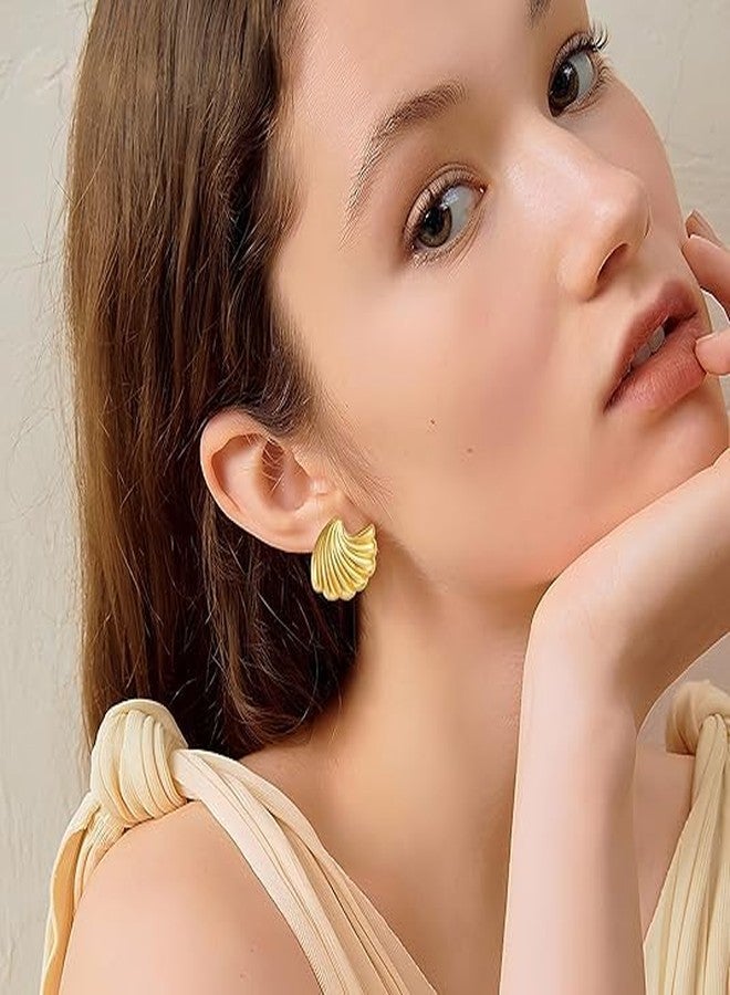 VIEN® Gold Sea Shell Earrings Wavy Chunky Studs Vintage Statement Earrings Summer Fashion Jewelry - Image 4