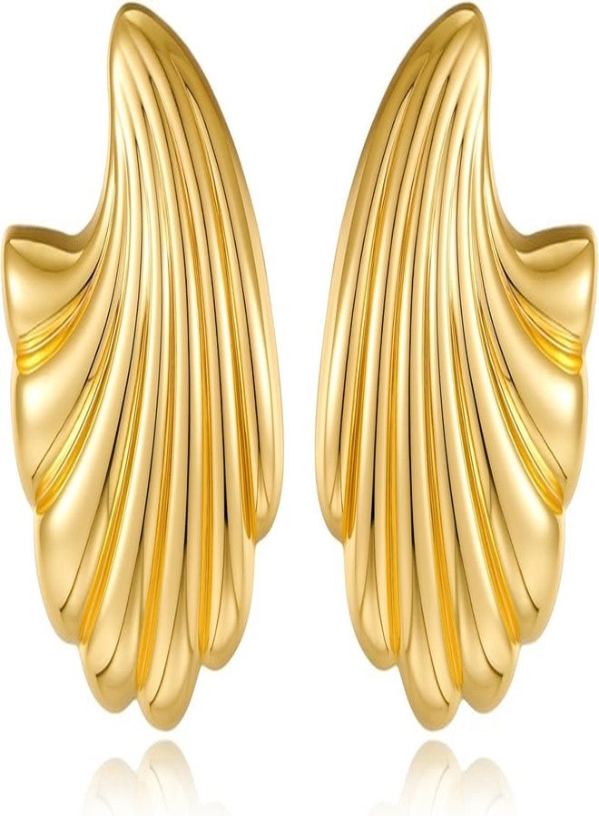 VIEN® Gold Sea Shell Earrings Wavy Chunky Studs Vintage Statement Earrings Summer Fashion Jewelry - Image 1