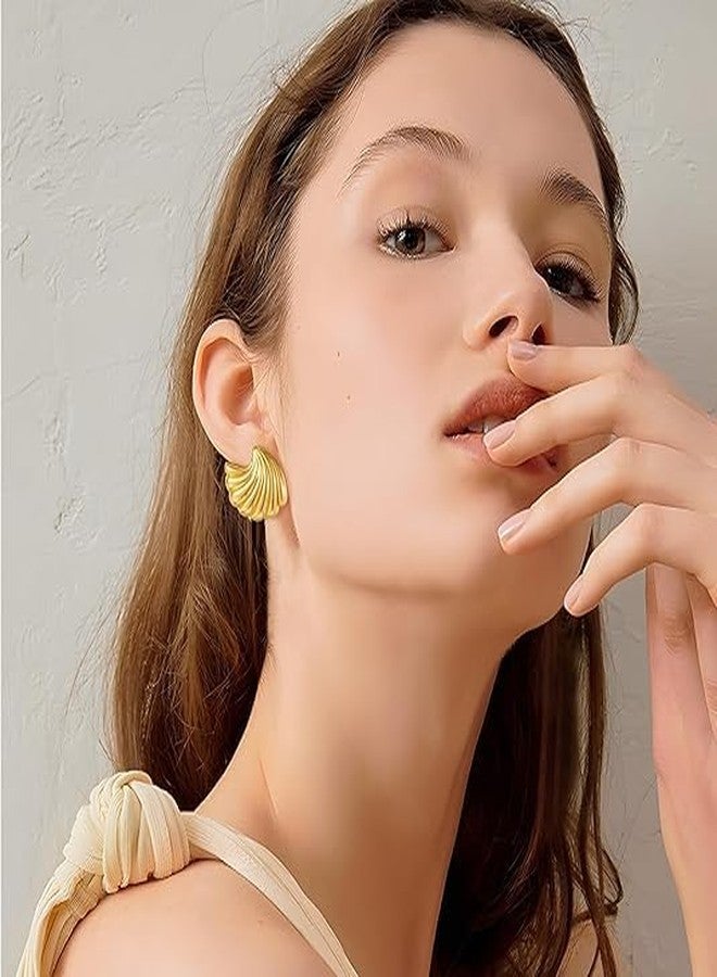 VIEN® Gold Sea Shell Earrings Wavy Chunky Studs Vintage Statement Earrings Summer Fashion Jewelry - Image 2