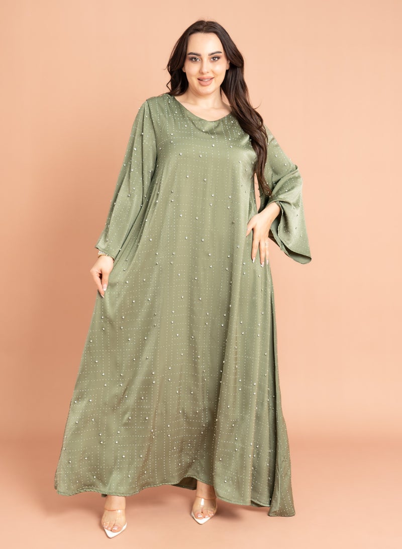 اكسا جلابية فخمة تطريز كرستال اخضر - Image 1