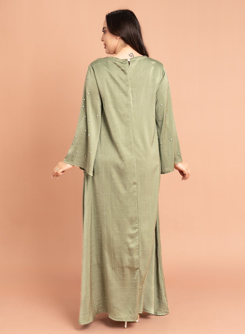 اكسا جلابية فخمة تطريز كرستال اخضر - Image 4