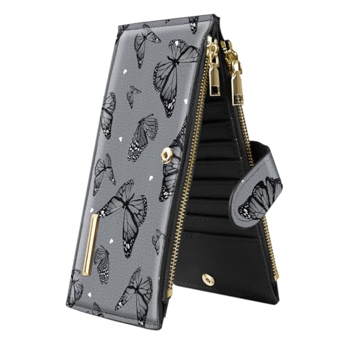 Coco Rossi Womens RFID Blocking Large Capacity Wallet Multi Card Organizer Bifold Wallet for Women with Zipper Pocket, Black Butterflies - Image 1