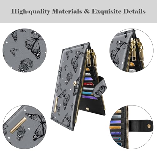 Coco Rossi Womens RFID Blocking Large Capacity Wallet Multi Card Organizer Bifold Wallet for Women with Zipper Pocket, Black Butterflies - Image 4