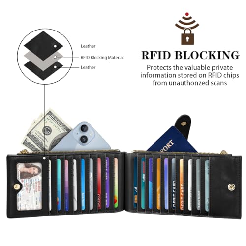 Coco Rossi Womens RFID Blocking Large Capacity Wallet Multi Card Organizer Bifold Wallet for Women with Zipper Pocket, Black Butterflies - Image 2