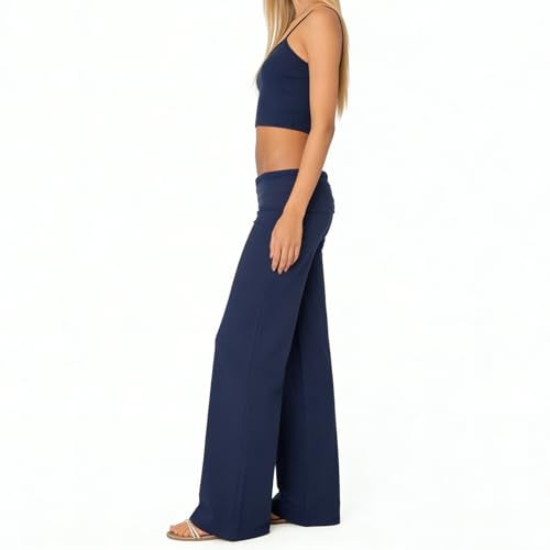 FOMOYUU Lounge Yoga Pants for Women Fold Over Low Waist Wide Leg Sweatpants Flare Leggings Bell Bottoms Y2K Foldover Pants (Royal Blue, S) - Image 5