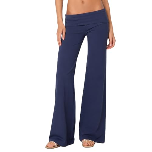 FOMOYUU Lounge Yoga Pants for Women Fold Over Low Waist Wide Leg Sweatpants Flare Leggings Bell Bottoms Y2K Foldover Pants (Royal Blue, S) - Image 1