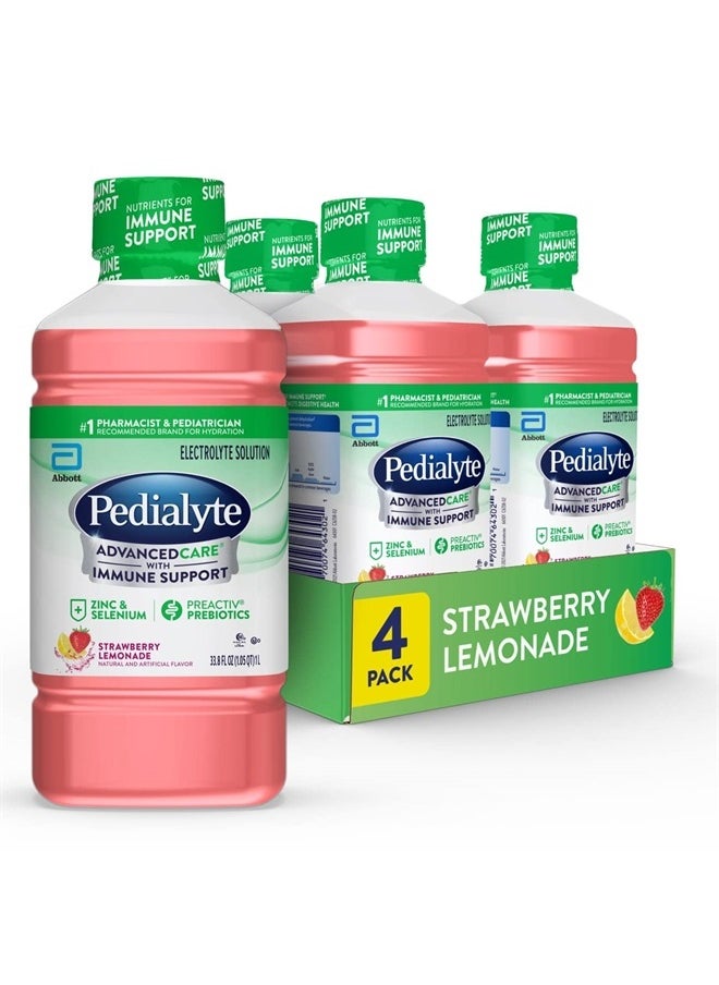 Pedilayte Pedialyte AdvancedCare Electrolyte Solution with PreActiv Prebiotics, Hydration Drink, Strawberry Lemonade, 1 Liter, 4 Count  - Image 1