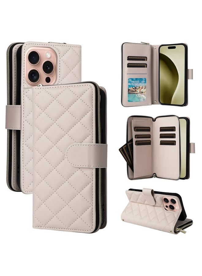 اس-توب جراب هاتف iPhone 16 Pro Crossbody بسحاب معيني الشكل ومشبك جلدي مع حبل تعليق - Image 1