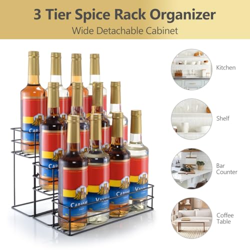 kimilus 12 Bottle Capacity Coffee Syrup Organizer 3 Tier Coffee Syrup Stand Shelf for Coffee Bar Kitchen Small Wine Rack for Bar Family Storage for Syrup Wine Dressing - Image 4