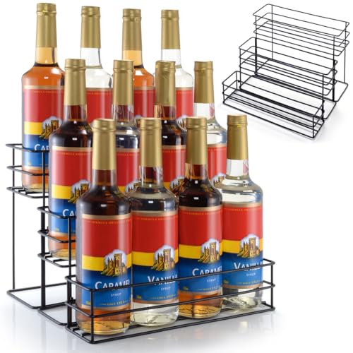 kimilus 12 Bottle Capacity Coffee Syrup Organizer 3 Tier Coffee Syrup Stand Shelf for Coffee Bar Kitchen Small Wine Rack for Bar Family Storage for Syrup Wine Dressing - Image 1