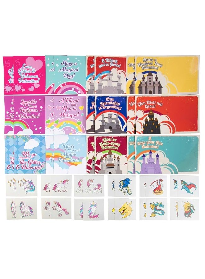 SCS Direct Unicorn & Dragon Glitter Tattoos Kits (24ct)- Perfect Goodie Bag Party Favors for Kids Birthday Party -Each Includes Fantasy Themed Temporary Tattoo- Kids Multi-Item Party Favor Packs for Boys & Girls - Image 1