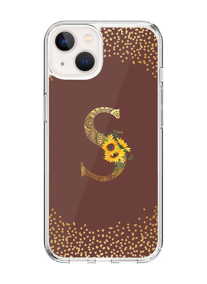 Stylizedd Classic Clear Case For iPhone 14 Plus, Hybrid Soft Case Thin Cover- Custom Monogram Initial Letter Mandala Floral Pattern Alphabet - S ( Brown)  - Image 1