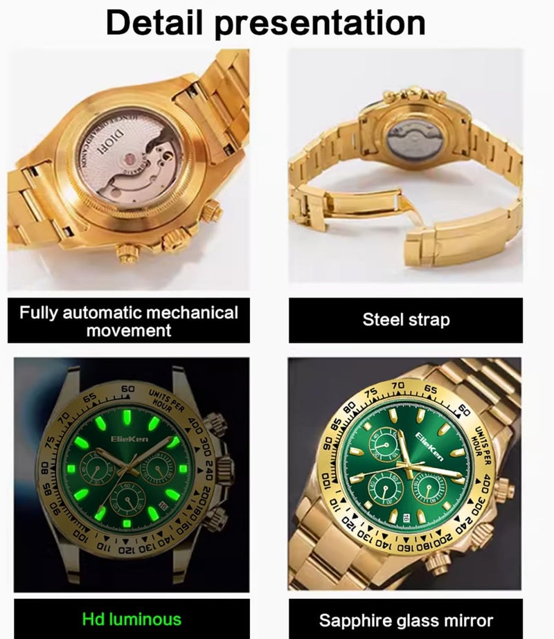 ElieKen Men's Watch Stainless Steel 30M Waterproof Mechanical Big Face Watches for Men, Multifunctional Dial Chronograph Business Casual Men Wristwatch - Image 3