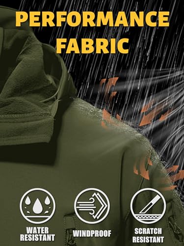 TACVASEN Men Winter Windproof Snowboard Softshell Parka Jacket Tactical Hoodie Fleece Hunting Pockets Ski Coats Hunting Army Green S - Image 2