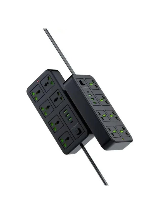 Porodo Blue 6 Universal Socket Power Strip 3m Cable with 3 USB-A & 1 USB-C Charging Ports - Image 1