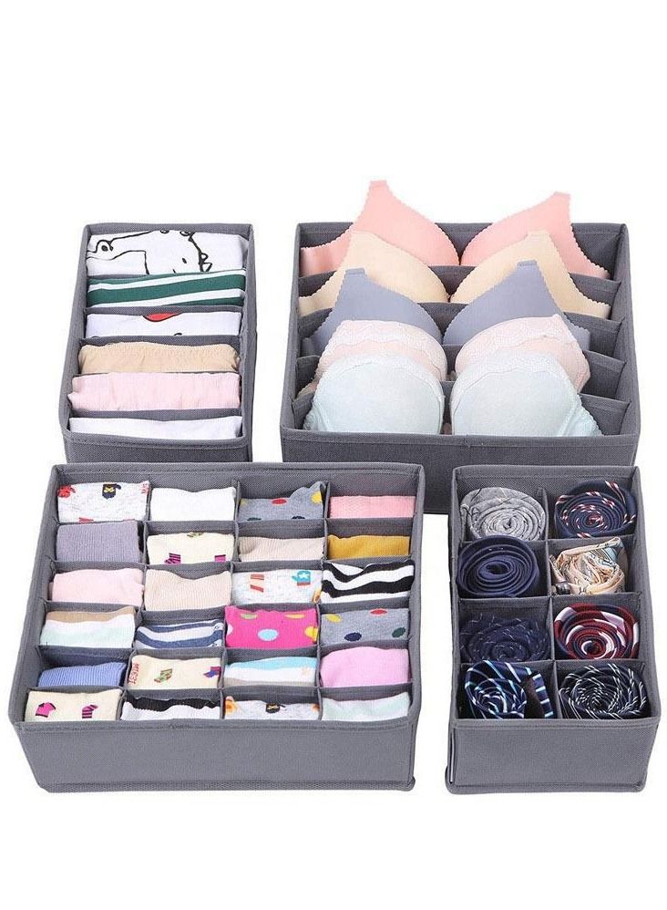 4 Pcs Underwear Drawer Organizers Divider, Closet Socks Organizer and Storage Boxes for Lingerie, Bra, Undies - Image 1