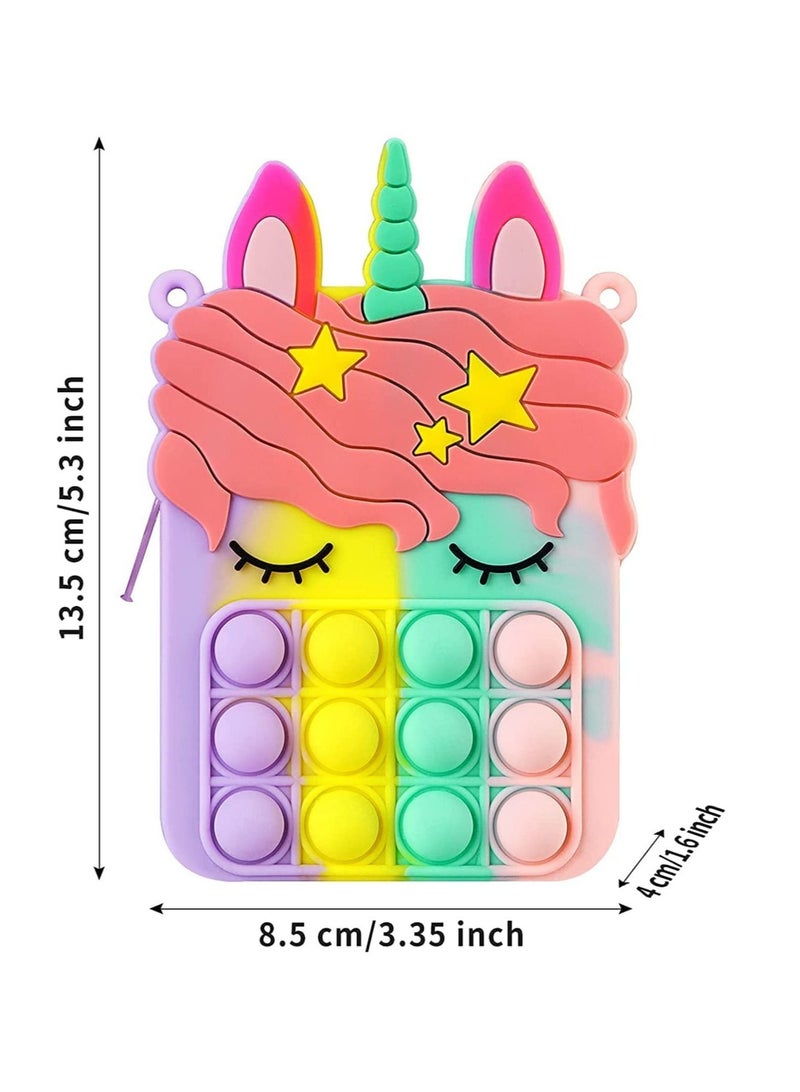 LEDIN Rainbow Pop Shoulder Bag for Girls and Women Big Pop Purse Bags Lovely Sensory Silicone Cartoon Bag Toy for Students Kids Unicorn Purse Crossbody Bag Pop Fidget Toy Purse Bags(Pack of 2) - Image 3
