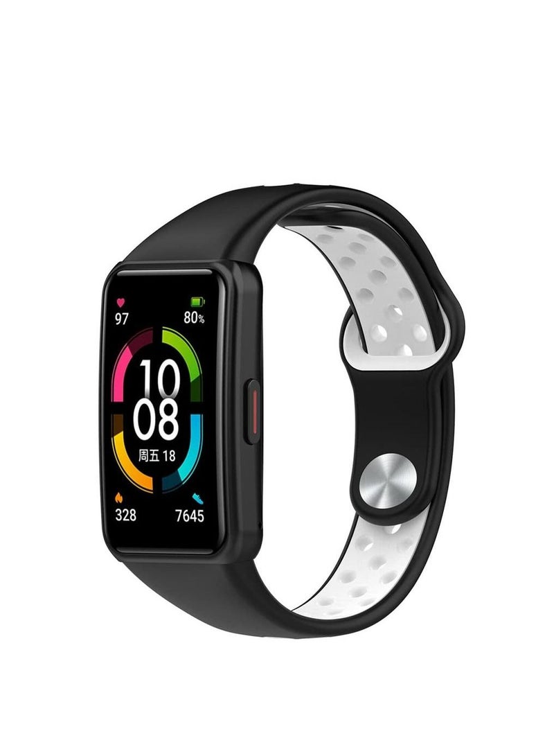 Sport Watch Strap Compatible with Huawei Band 6/Honor 6 Bracelet Sweatproof Lightweight Silicone Wristband Replacement Band Compatible with Huawei Band 6 Pro (Black-white) - Image 1