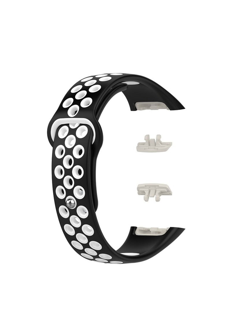 Sport Watch Strap Compatible with Huawei Band 6/Honor 6 Bracelet Sweatproof Lightweight Silicone Wristband Replacement Band Compatible with Huawei Band 6 Pro (Black-white) - Image 3