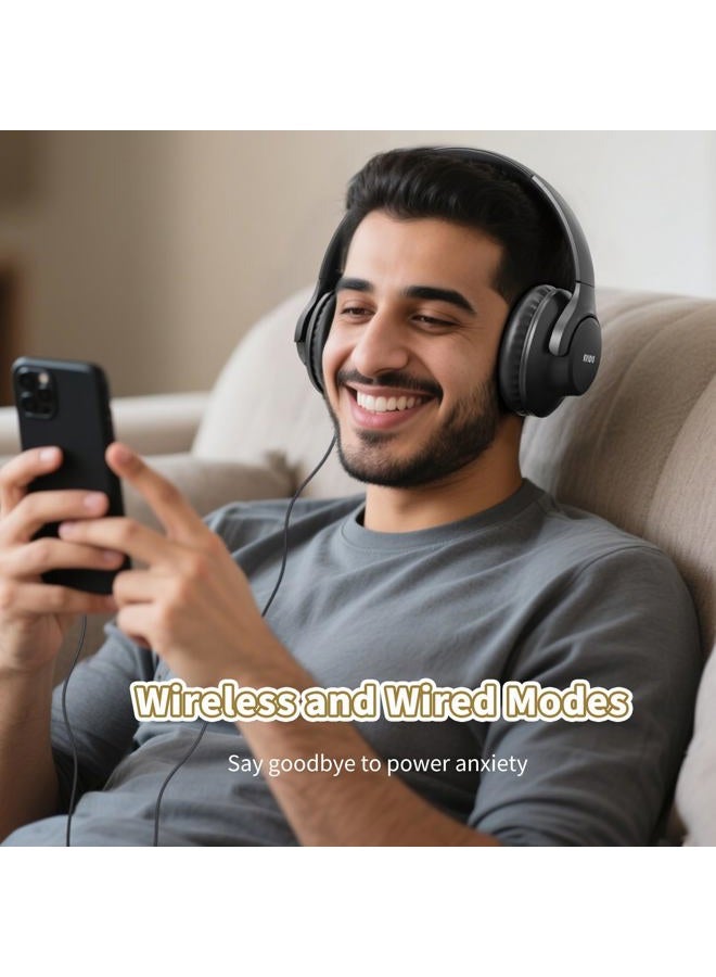 KVIDIO Bluetooth Headphones Over Ear, 65 Hours Playtime Wireless Headphones with Microphone, Foldable Lightweight Headset with Deep Bass, HiFi Stereo Sound for Travel Work Cellphone - Image 4