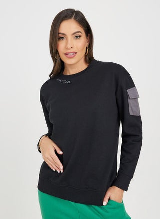 Regular Fit Slogan Sweatshirt with Pocket Detail