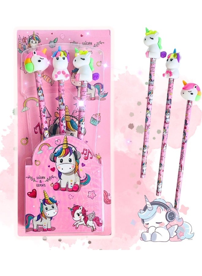 اقلام رصاص بشكل يونيكورن مع كاب من السيلكون على شكل يوني كورن 3 قطع - Image 2