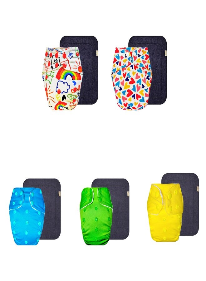 حفاضات قماشية فاخرة من دمبلدو مع حشوة رمادية (عبوة من 5) | مضادة للحساسية | مانعة للتسرب | أزرار كبس قابلة للتعديل | مناسبة للارتداء طوال اليوم | من 3 أشهر إلى 3 سنوات | للجنسين - Image 1