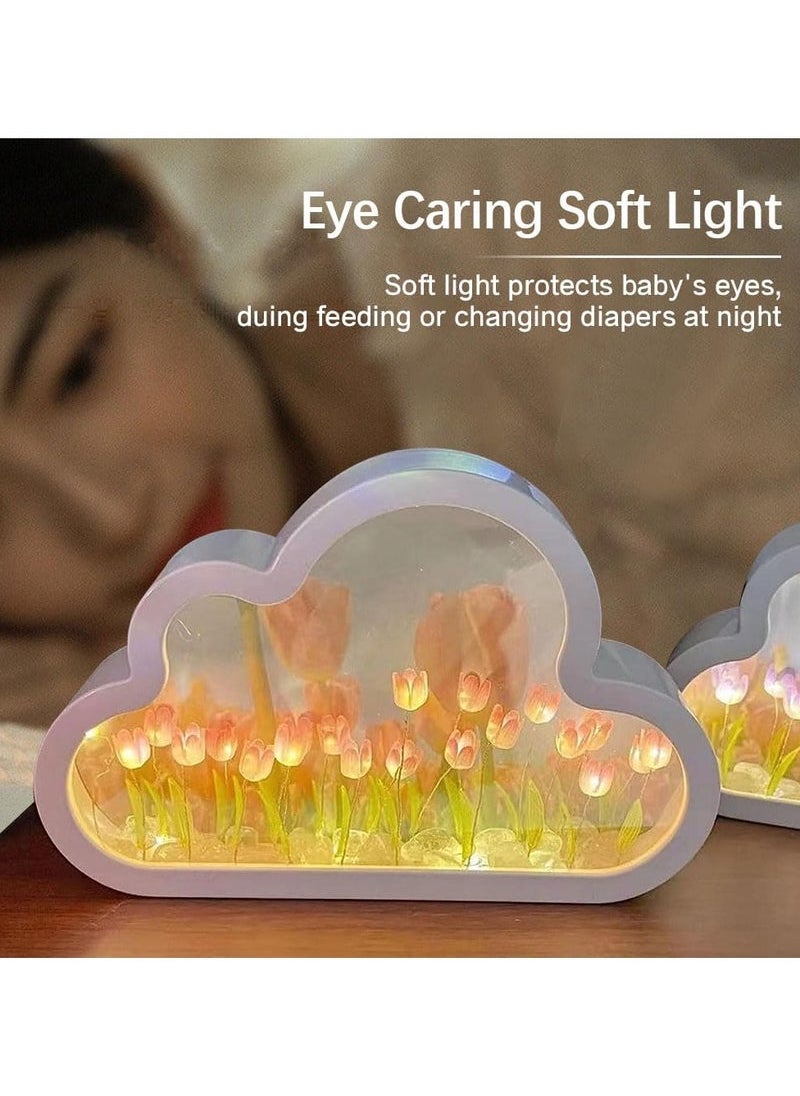 Captaintech DIY Tulip Night Light, 20 Flowers Cloud Tulip Lamp, 2-in-1 Mirror with Lights DIY Tulip Lamp, Simulation Flower Bedroom Sleeping Table Lamp (Pink)  - Image 2