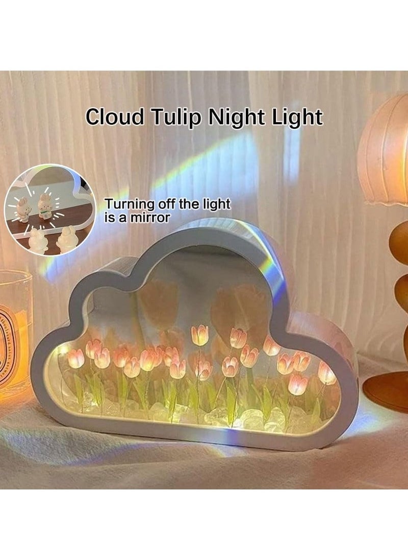 Captaintech DIY Tulip Night Light, 20 Flowers Cloud Tulip Lamp, 2-in-1 Mirror with Lights DIY Tulip Lamp, Simulation Flower Bedroom Sleeping Table Lamp (Pink)  - Image 3