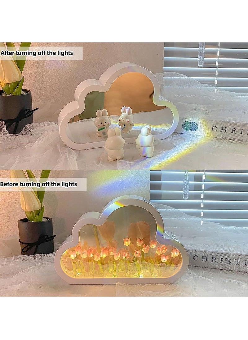 Captaintech DIY Tulip Night Light, 20 Flowers Cloud Tulip Lamp, 2-in-1 Mirror with Lights DIY Tulip Lamp, Simulation Flower Bedroom Sleeping Table Lamp (Pink)  - Image 4