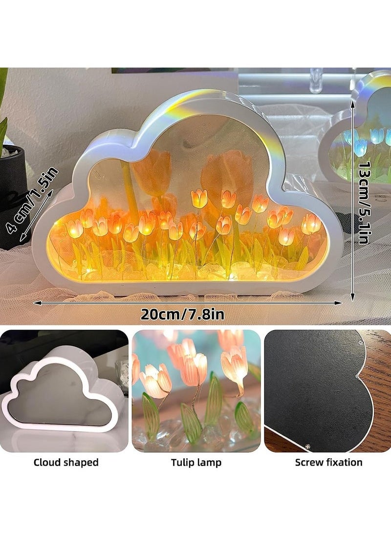 Captaintech DIY Tulip Night Light, 20 Flowers Cloud Tulip Lamp, 2-in-1 Mirror with Lights DIY Tulip Lamp, Simulation Flower Bedroom Sleeping Table Lamp (Pink)  - Image 5