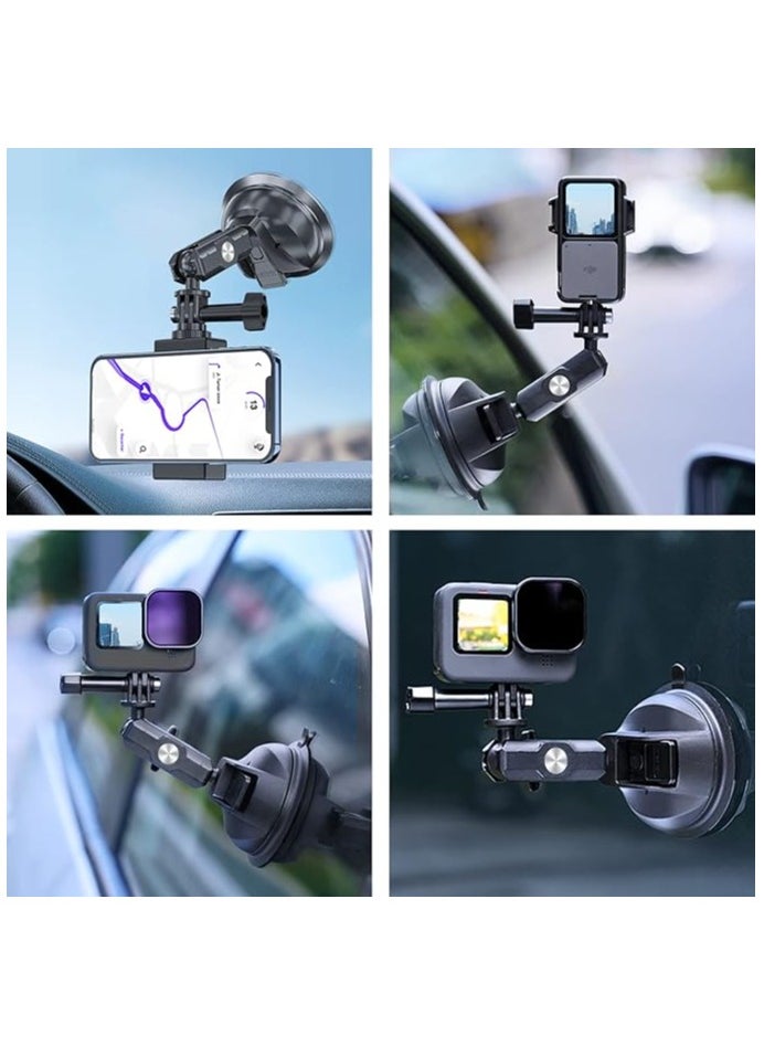 TELESIN - TELESIN Car Mount Suction Cup with Phone Holder, Outside Inside Windshield Window Dashboard Attachment for Go Pro Max Hero 13 12 11 10 9 8 Insta 360 X3 X4 DJI Action 3 4 5 pro Pocket 3 Accessories - Image 1