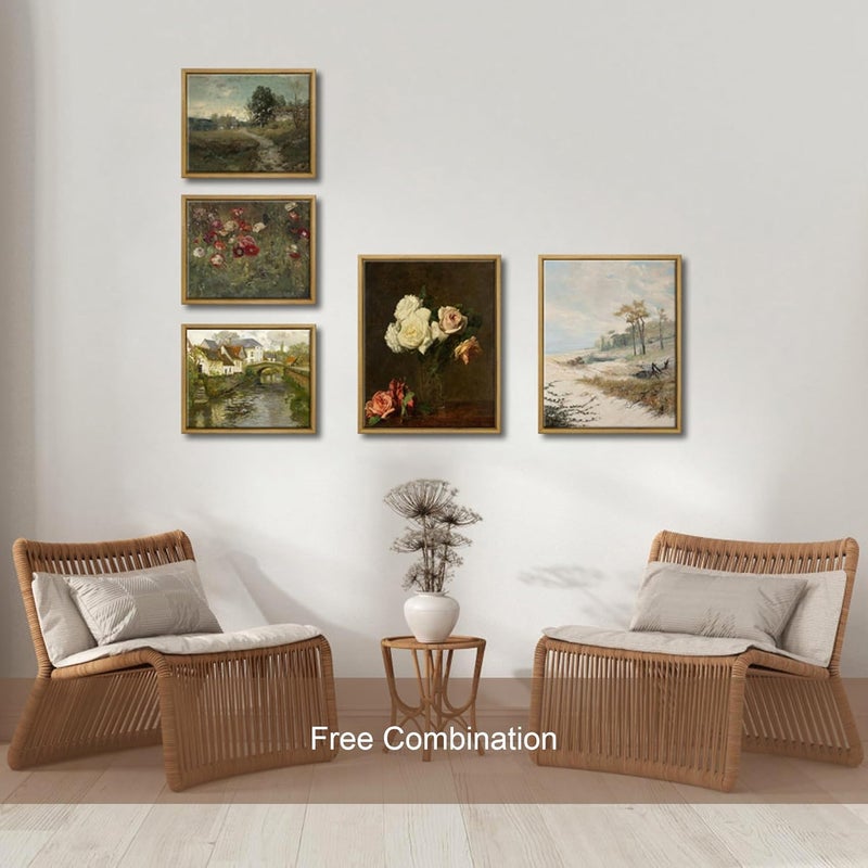 Pyradecor Vintage Canvas Wall Art Framed Bathroom Decor Wall Art Arkville Landscape Classical Oil Paintings Canvas Prints for Living Room Bedroom Farm House Decorations - Image 5
