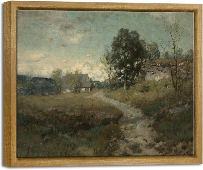 Pyradecor Vintage Canvas Wall Art Framed Bathroom Decor Wall Art Arkville Landscape Classical Oil Paintings Canvas Prints for Living Room Bedroom Farm House Decorations - Image 1